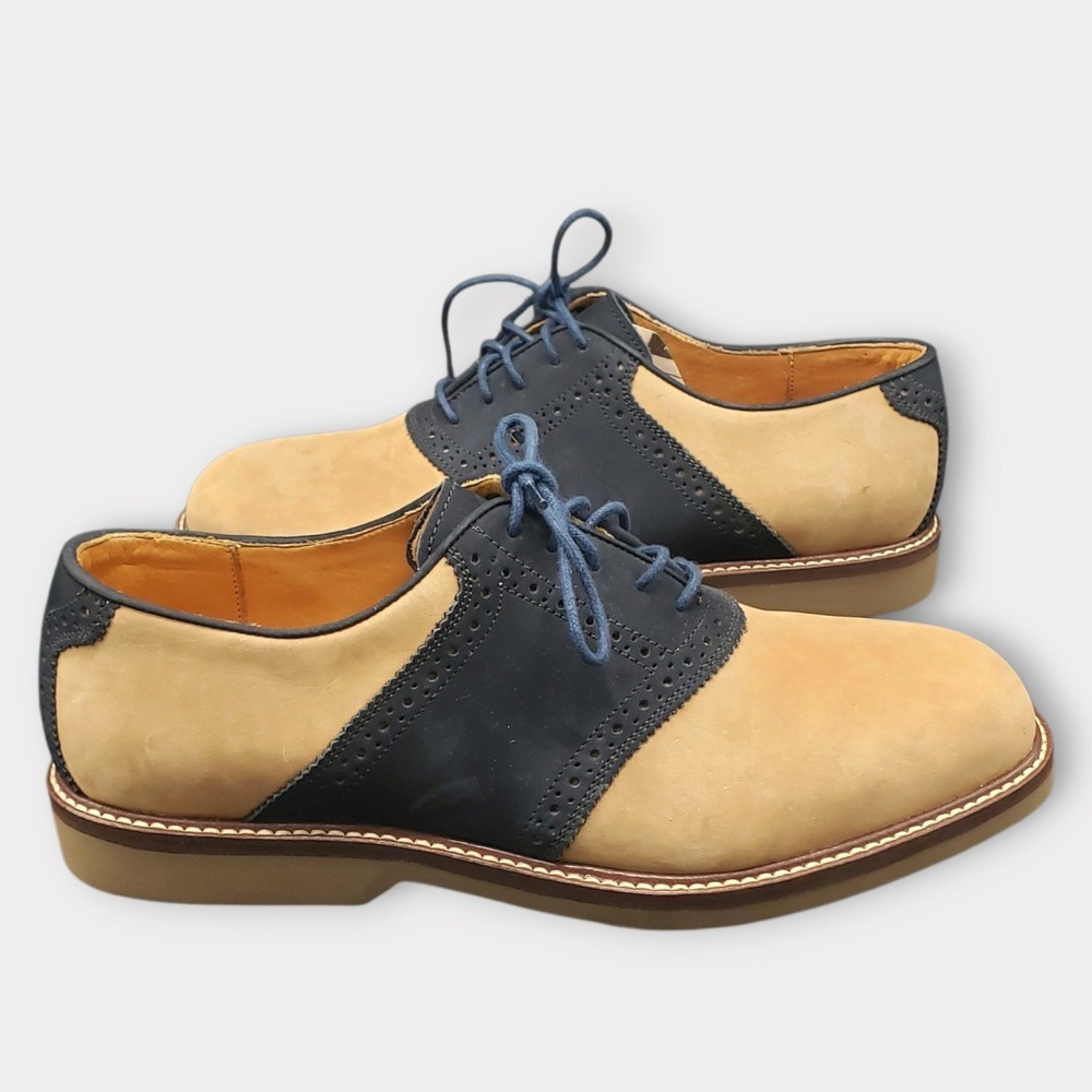 Nordstrom Men Saddle Two Tone Oxford Shoe Tan Blue Suede Leather Size 11M Brazil